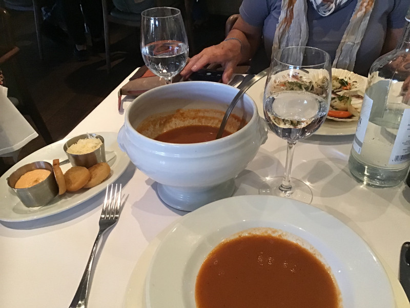 Fish and shell fish soup at Rick Stein’s restaurant.