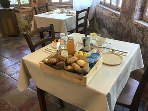 Breakfast table at Gorska Roma Log Pod Mangartom.
