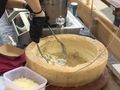 Our tortellini was cooked then rubbed around in this Parmesan wheel.