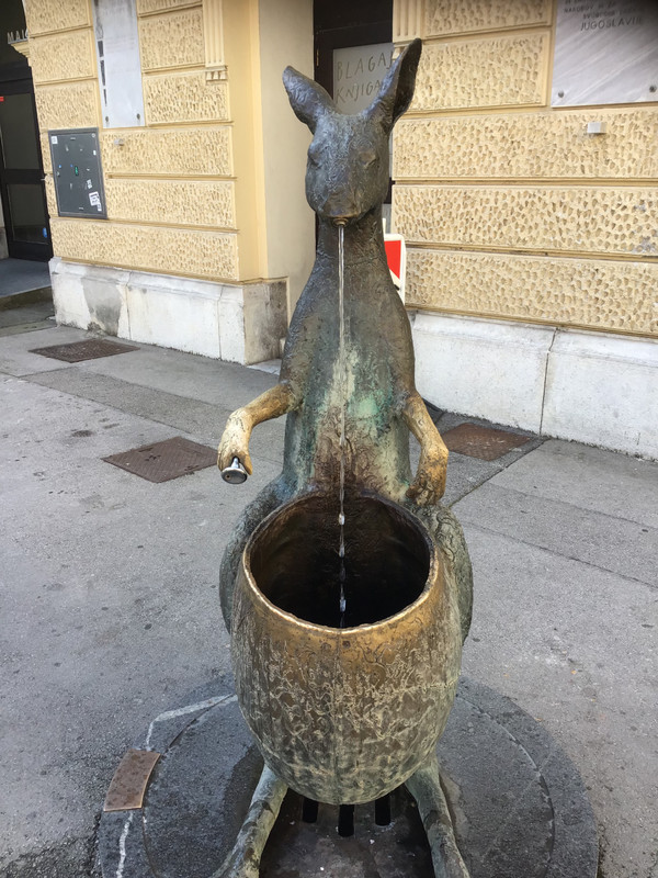 The functioning kangaroo drinking fountain in Ljubljana.