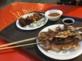 Satay squid, chicken and beef.