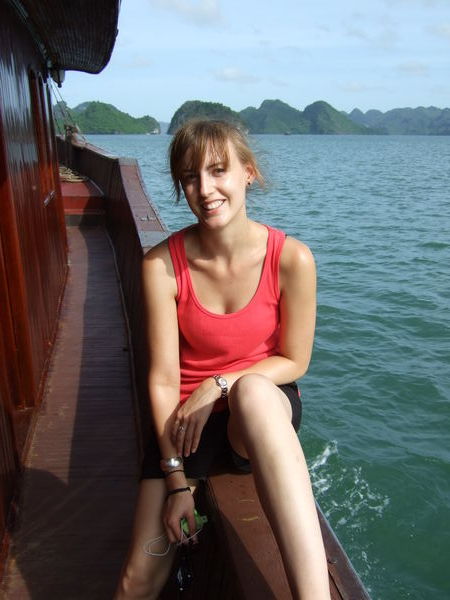 Kirstie on our Boat to Cat Ba Island