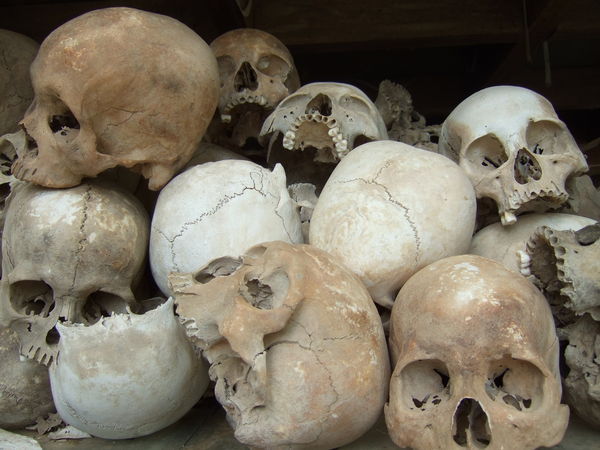 Skulls in the pagoda at The Killing Fields