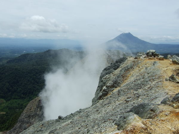 View of Mt Sinabung from Mt Sibayak