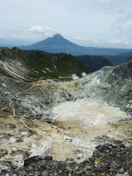 Mt Sibayak's crater, with Mt Sinabung in the background