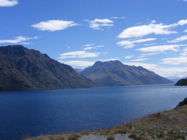 Lake Wakatipu with the "Devil's Staircase" of the Eyre Mountains on the far side