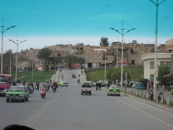 Driving toward Old Town, Kashgar
