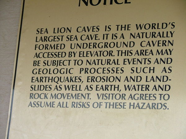 Sea Lion Caves Notice