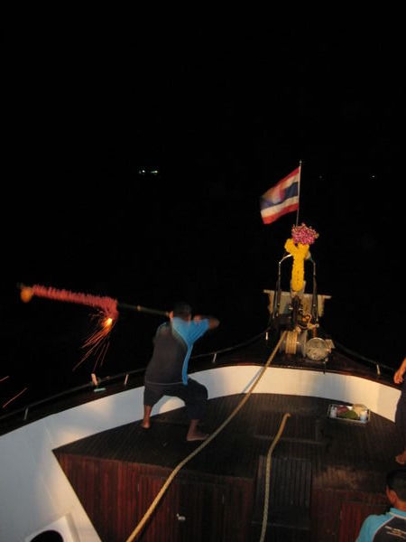 Firecrackers to ward off bad spirits on liveabord- Similan Islands