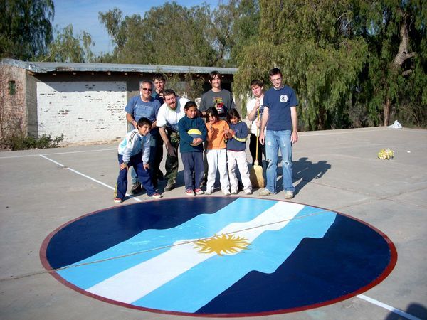 the group and the newly painted center court