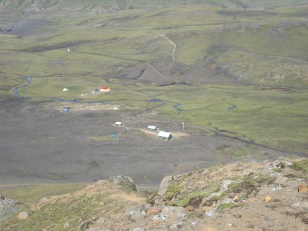 A view of the huts and campground from above.