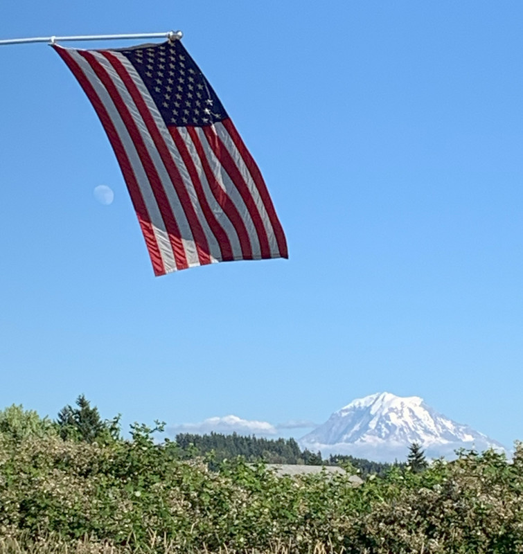 Moon, Mt Ranier and Old Glory