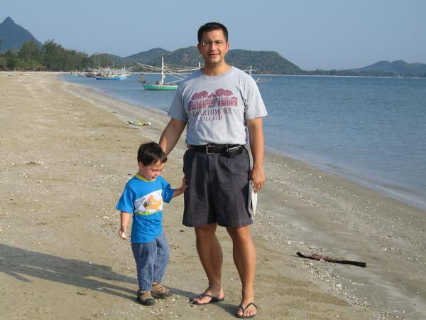 Max and Dad at Dolphin Bay beach
