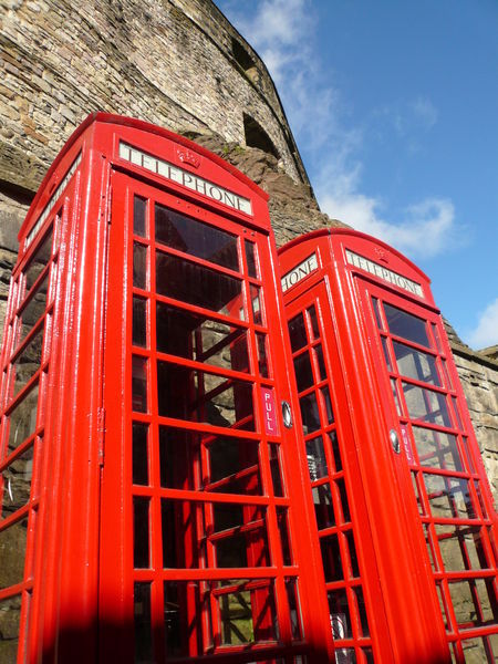 The ubiquitous British phone booths... within Edinburgh Castle walls