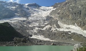 Il ghiacciaio del Monte Rosa visto dal Lago delle Locce