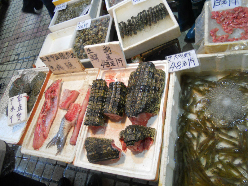 Guangzhou: bistecche di coccodrillo al mercato rionale