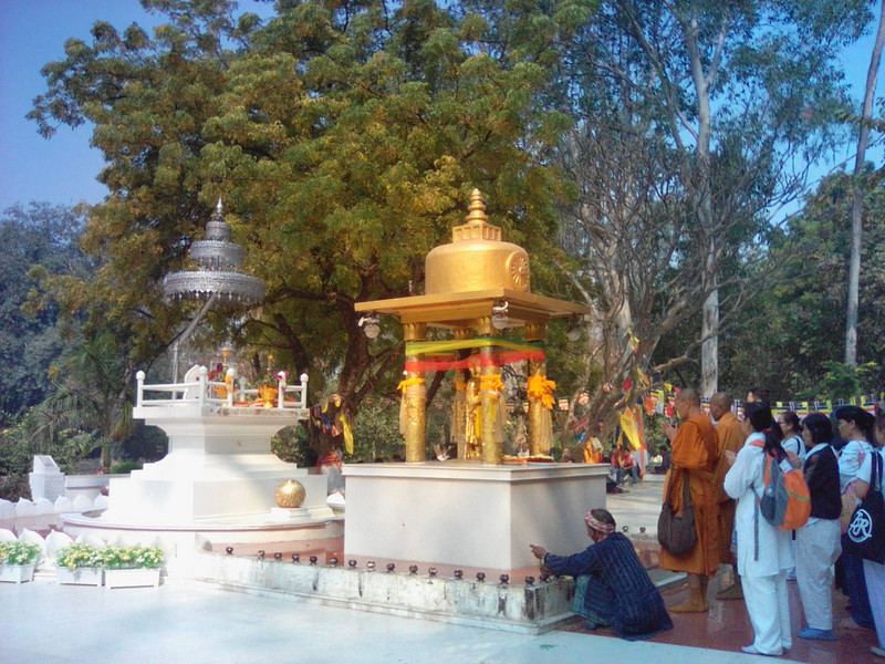 Rajgir - fedeli in preghiera a Venuvana