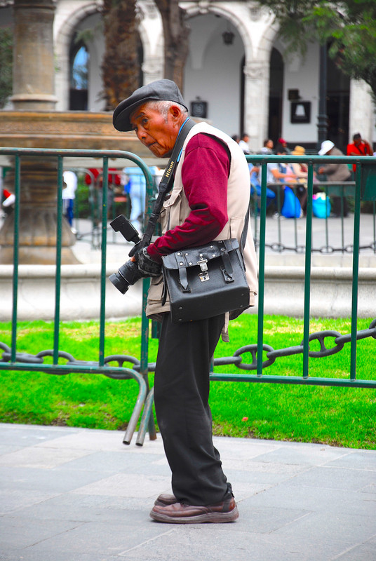 Commercial cameraman in Arequipa plaza
