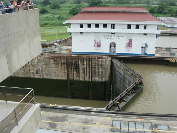 Miraflores Locks on the far canal