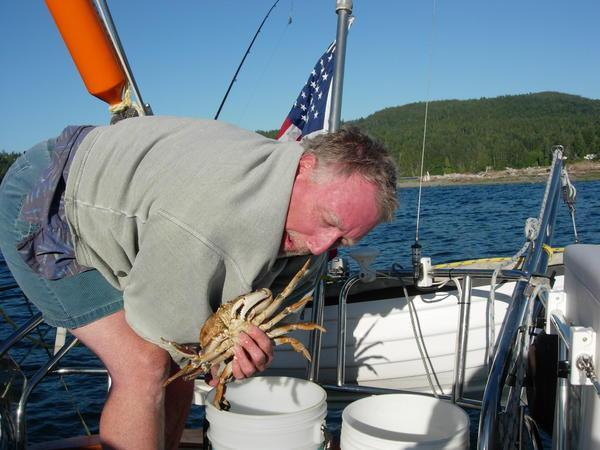 Jim picking a crab