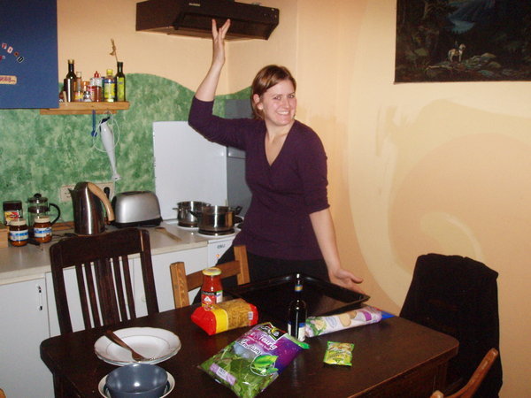 Chef Beth in her hostel kitchen