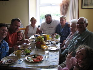 The group eating at the dinning room table The group eating at the dinning room table