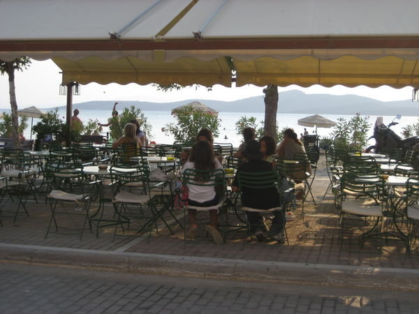 A busy outdoor restaurant on a Greek island, Evia
