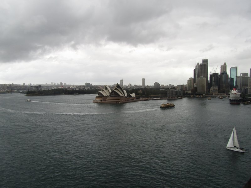 Sydney Opera House from Bridge, on a very dark and cloudy day