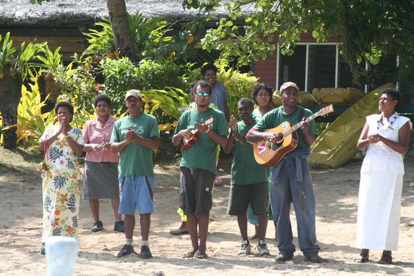 a greeting song from the staff at Beqa Lagoon Resort