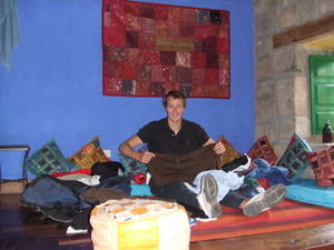 Mark packing up in the lobby of our guesthouse in Cusco!