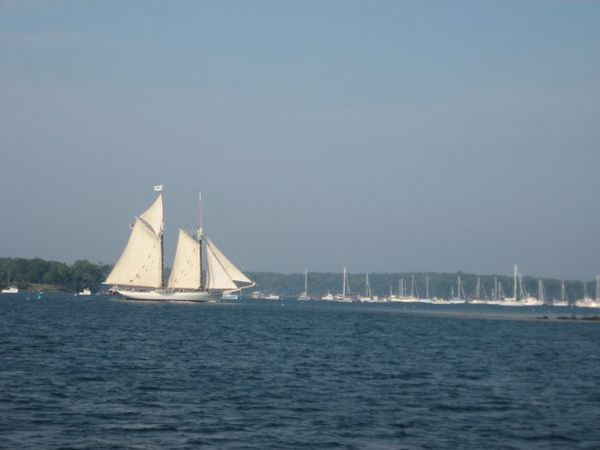 Schooner sailing by anchorage at Warren Island