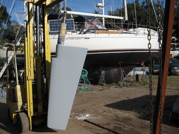 Repaired Rudder ready to be put back on the boat.