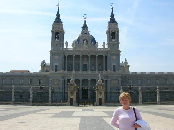 Mom in front of the main Madrid Cathedral