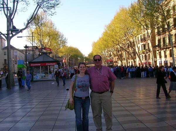 Lynne and Dad at the main Barcelona St., La Rambla