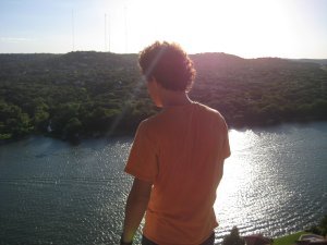 Adam looking over lake Austin 