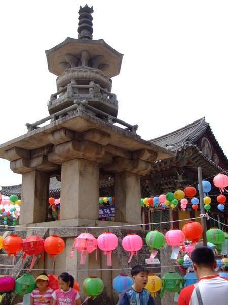 Three story stone pagodas