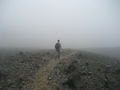Steve walking through the mist at the volcano