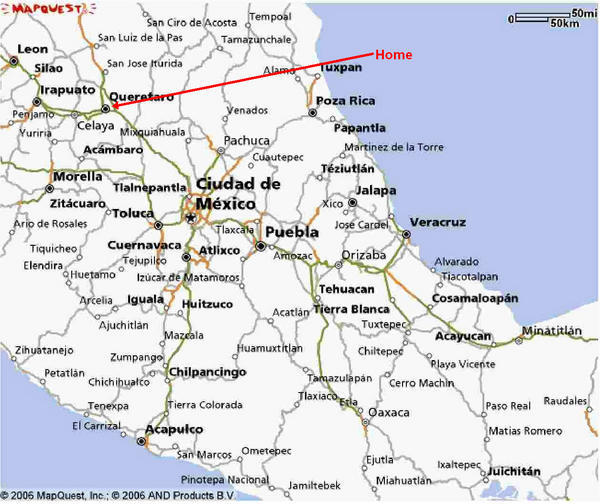Mexico Map showing Queretaro