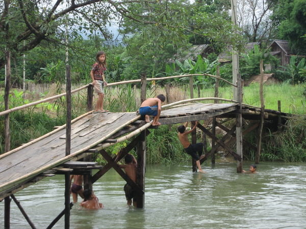 Kids playing in Vang Vieng