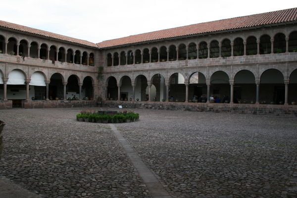 Courtyard inside church has Spanish Influence