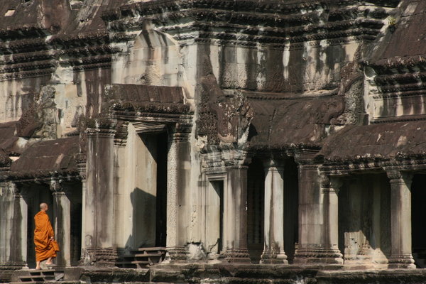 Buddist Monk entering Angkor Wat