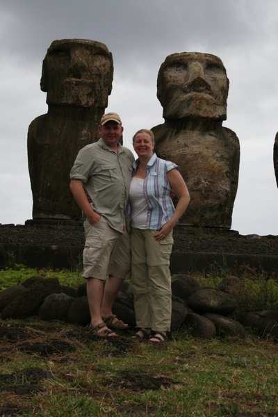 Us in front of the impressive Moai 