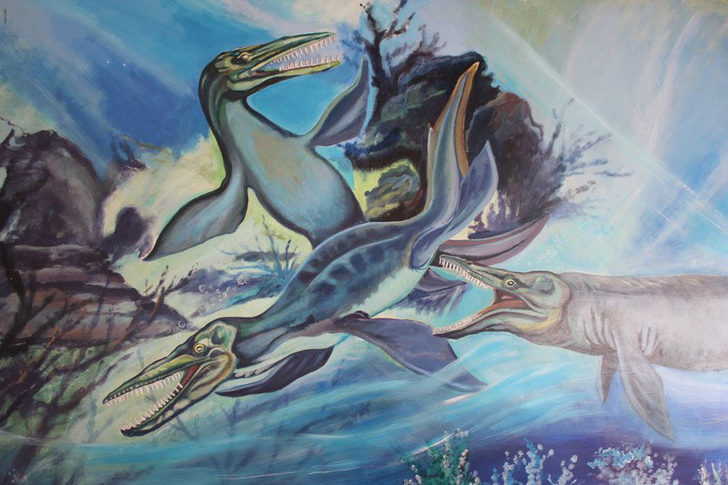 Muurschildering van de kronosaurus