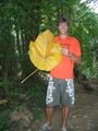 Scott and the big leaf on our way up to the waterfalls