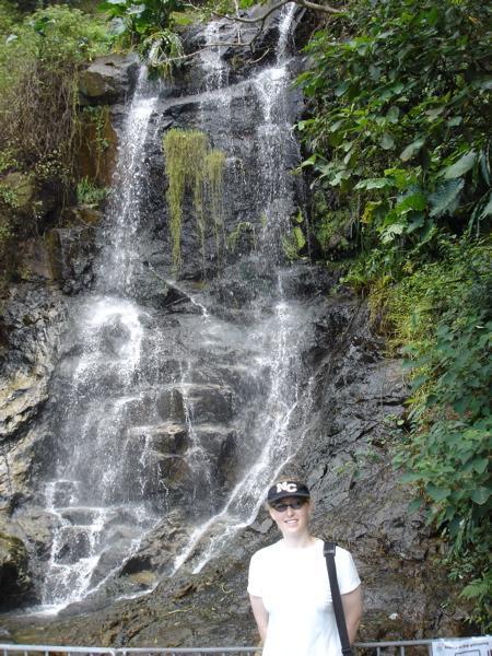 Kaley and the waterfall at the Hong Kong Peak