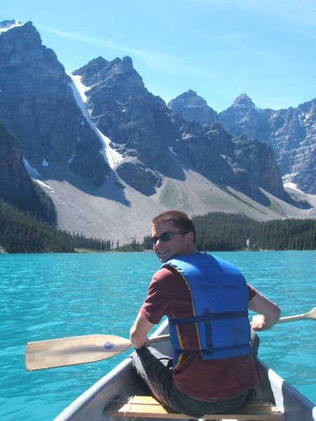 Chris canoeing on Lake Moraine