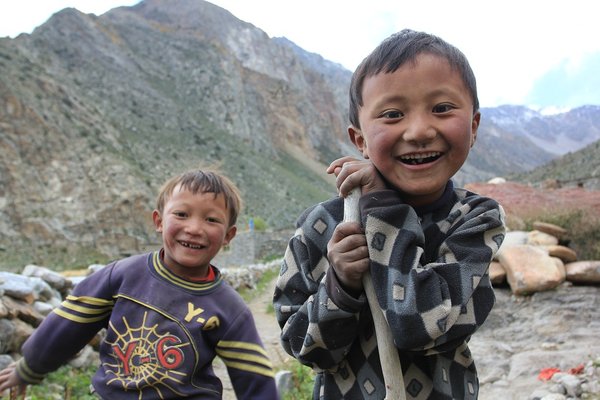 Children of Halji village. Limi Valley. Humla, Western Nepal,