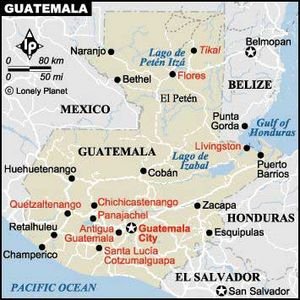 Map of Guatemala with Livingston and Puerto Barrios marked.