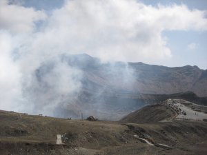 smoke rising out of the crater