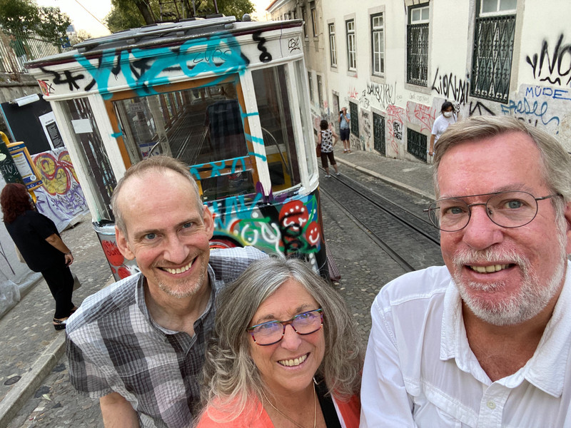 Checking out the funicular in Lisbon